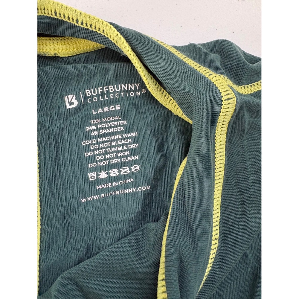 Buffbunny Collection Green Contrast Stitch Crop Long Sleeve Mock Neck Top Large - Picture 2 of 5